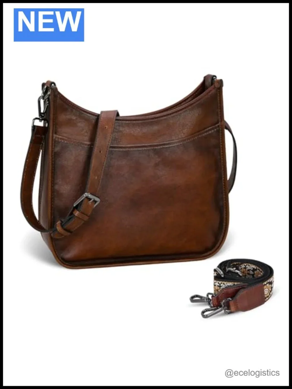 Crossbody Bag for Women with 2 Straps Cowhide Leather Purse Boho Shoulder Bag